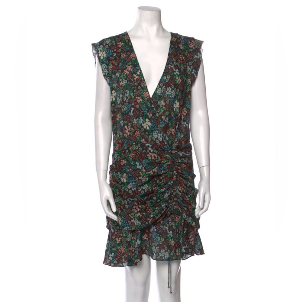 Veronica Beard 100% Silk Garden Floral Ruched Dress  Black Green Blue US 10 $498